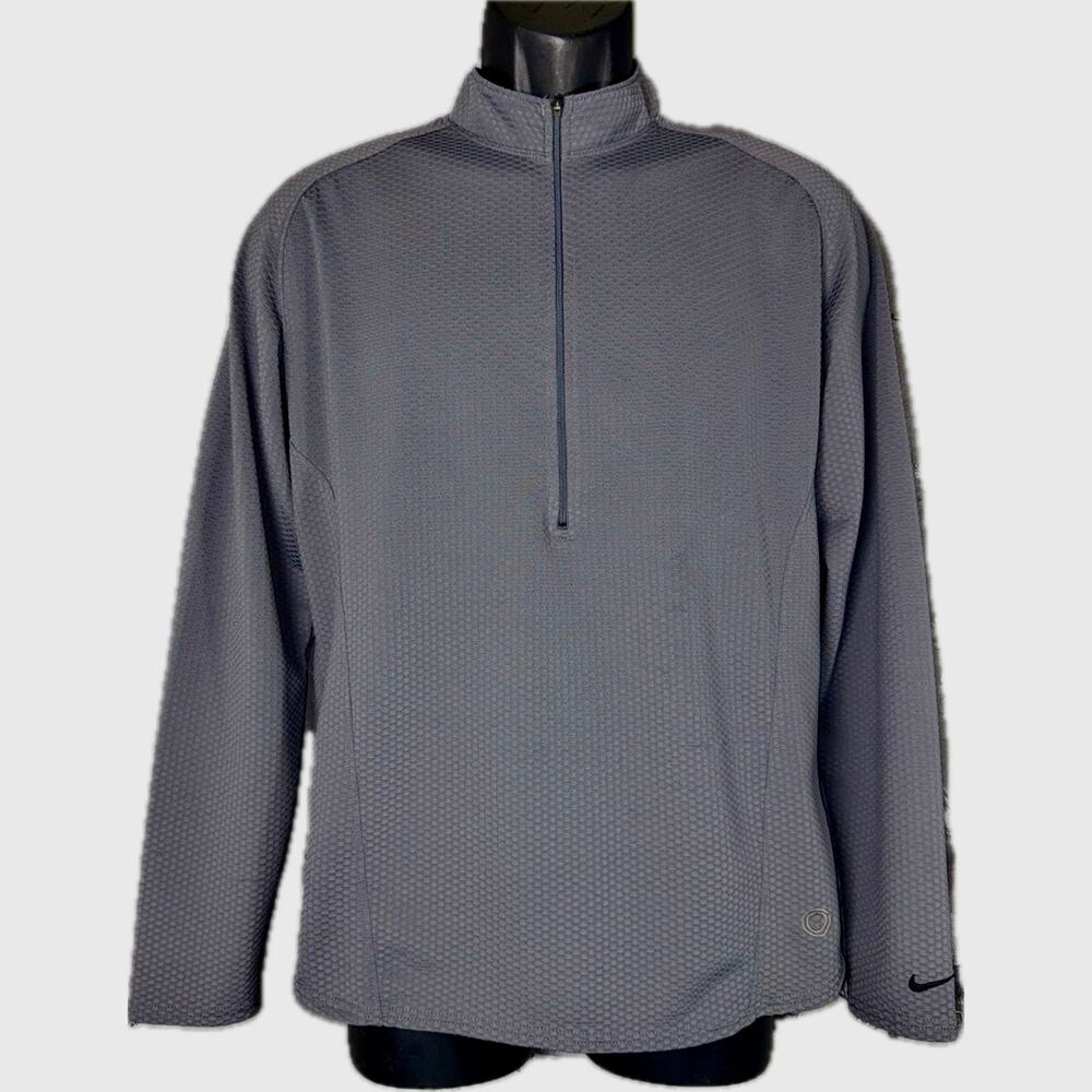 Nike Sphere Mens Medium Gray QTR Zip Long Sleeve Dry Shirt Textured Back Pocket‎
